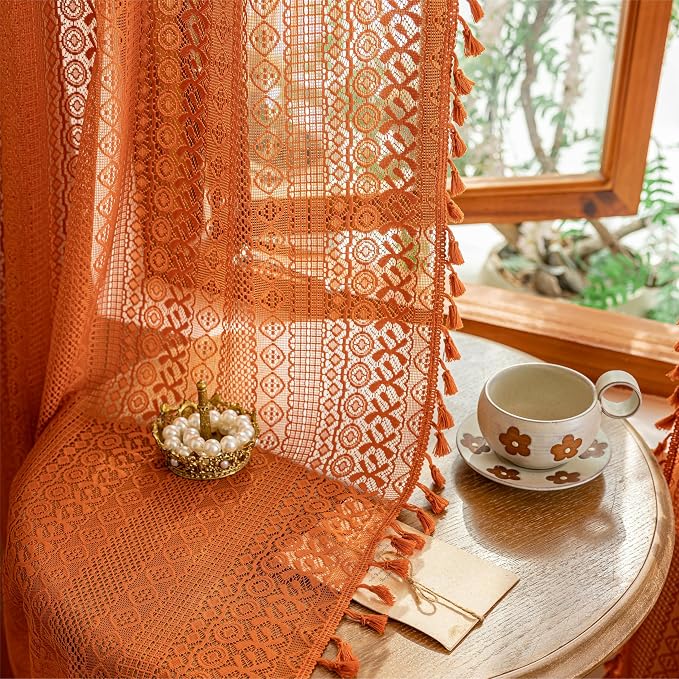 Sutuo Home Terracotta Boho Sheer Curtains 72 inches Long - Image 7