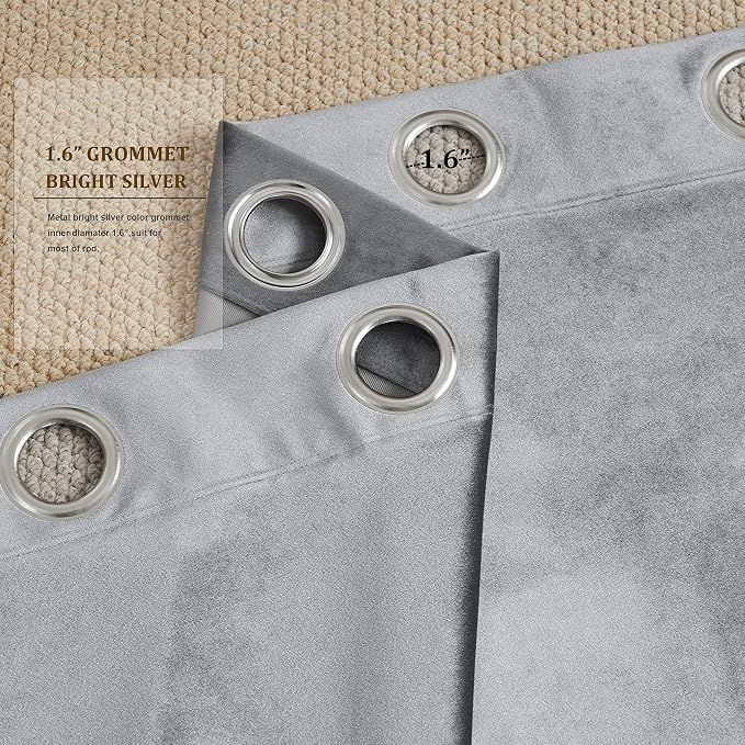 BULBUL Velvet Grey Blackout Curtains 96 inch Long - Image 3