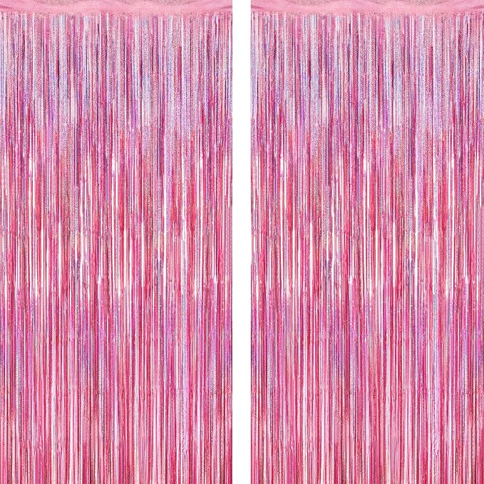 2 Pack Glitter Pink Backdrop, 3.28 FT x 7.05 FT Birthday Party Decorations by ZATAYE