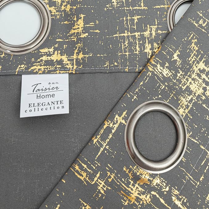 Taisier Home Gold Foil Print Linen Textured Curtains Geometric Dots Pattern - Image 6