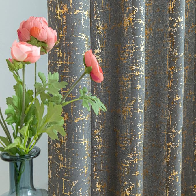 Taisier Home Gold Foil Print Linen Textured Curtains Geometric Dots Pattern - Image 2
