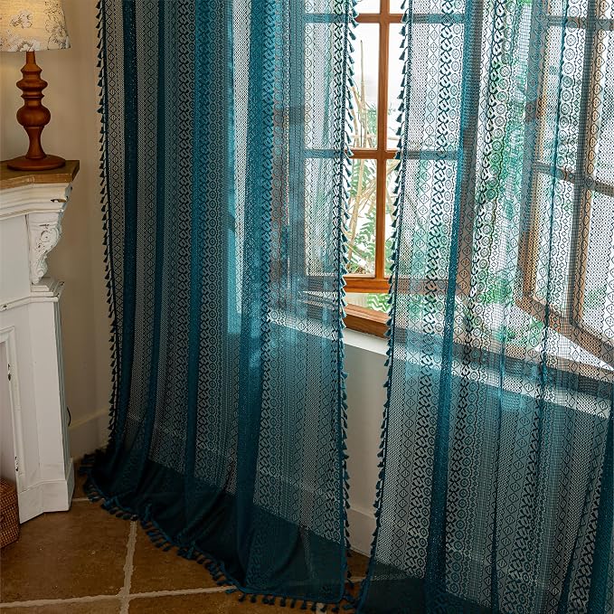 Sutuo Home Teal Boho Lace Curtains 72 inches long - Image 7