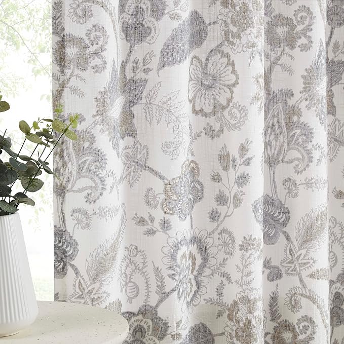 Kayne Studio Grey Floral Botanical Rod Pocket Light Filtering Curtains 102" | - Image 2