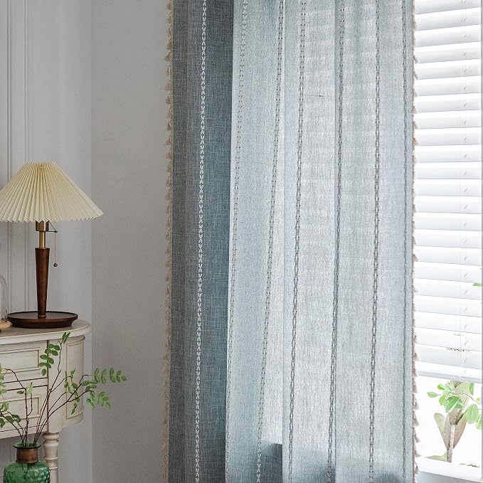 Sutuo Home Boho Curtains for Bedroom Living Room Kitchen, Semi Blackout Linen - Image 3