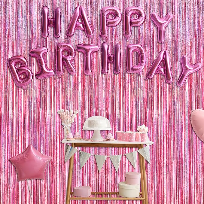 12 Pack Pink Backdrop, 3.28 FT x 7.05 FT Foil Streamers, Metallic Glitter - Image 7