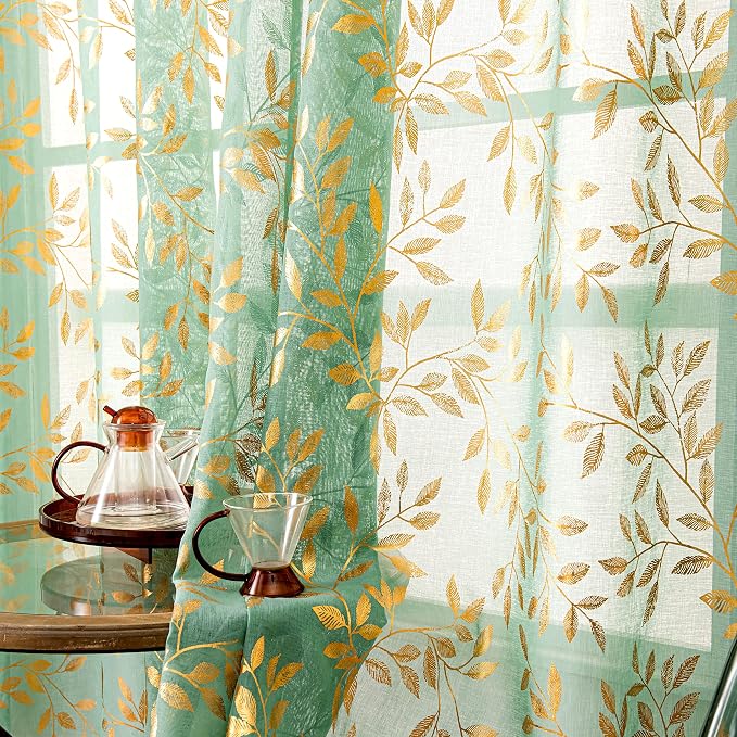 Sutuo Home Green Sheer Curtains 84 Inch Length 2 Panels Set, Privacy Voile - Image 4