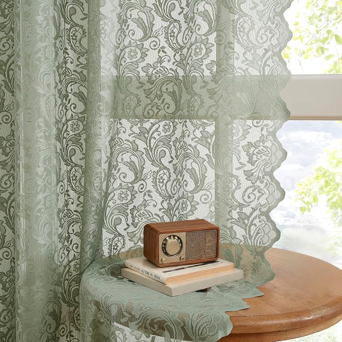 Bujasso Sage Green Lace Sheer Curtains by Bujasso