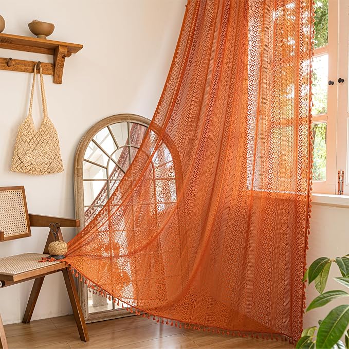 Sutuo Home Burnt Orange Boho Curtains 102 inches Long by SutuoHome