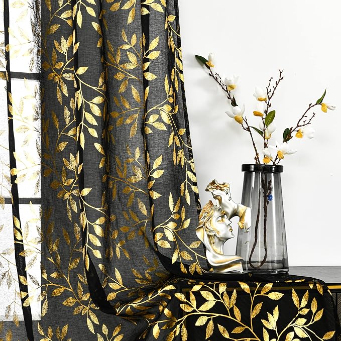 Sutuo Home Black Sheer Curtains 63 Inch Length 2 Panels Set, Privacy Window - Image 4
