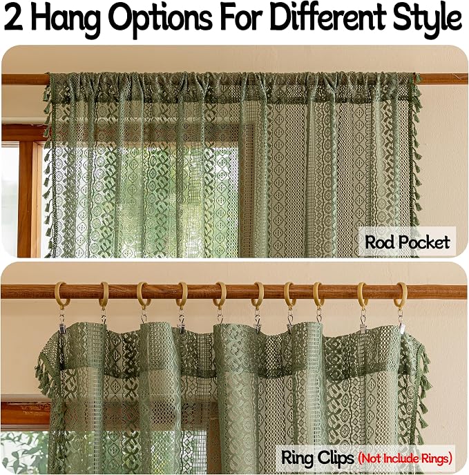 Sutuo Home Boho Curtains for Bedroom Living Room 72 inches Long, Crochet Lace - Image 6