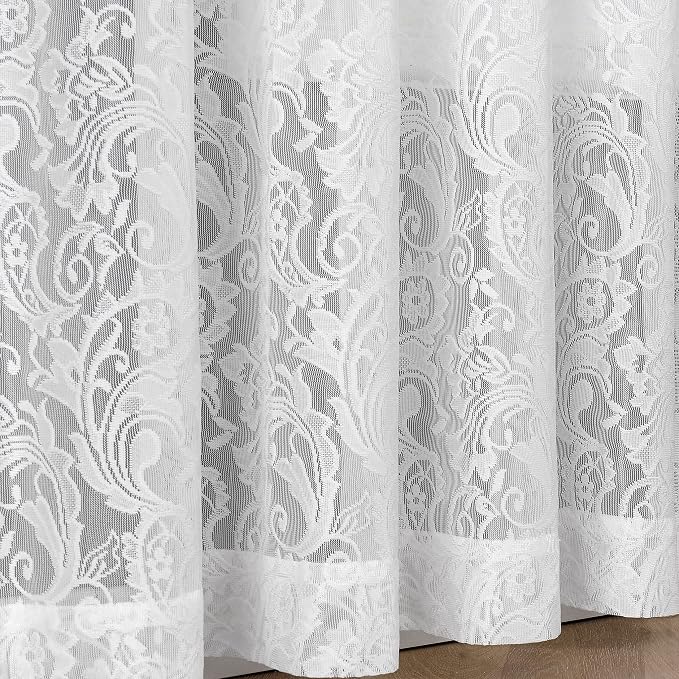 Bujasso White Lace Sheer Curtains 84 inch Vintage Floral Sheer Window Curtain - Image 3