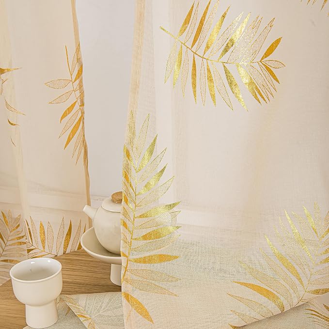 Sutuo Home Khaki Sheer Curtains 96 Inches Long 2 Panels Set, Window Treatment - Image 3