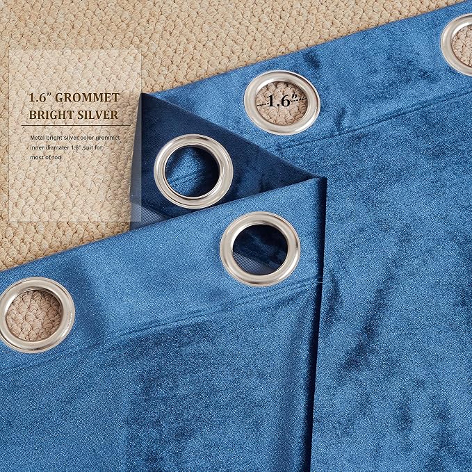 Velvet Navy Blue Grommet Blackout Curtains 108 inches - Image 3