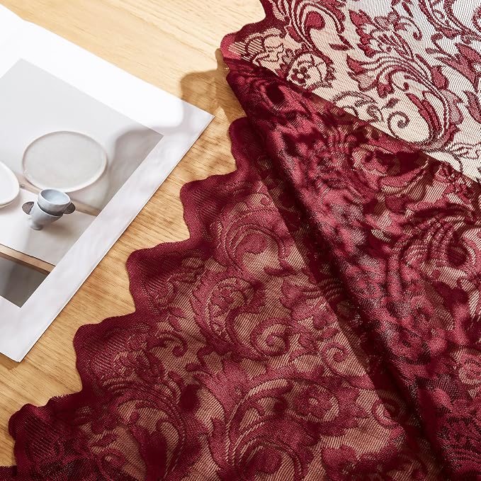 Bujasso Burgundy Lace Sheer Curtains - Image 4
