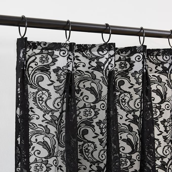 Bujasso Black Lace Pinch Pleat Curtains 96 inch, Gothic Vintage Floral Sheer - Image 8