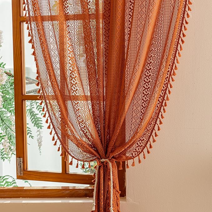 Sutuo Home Terracotta Boho Sheer Curtains 72 inches Long - Image 3