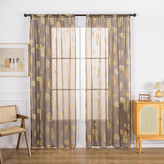 Sutuo Home Taupe Sheer Curtains 63 Inch Length 2 Panels Set, Privacy Window - Image 6