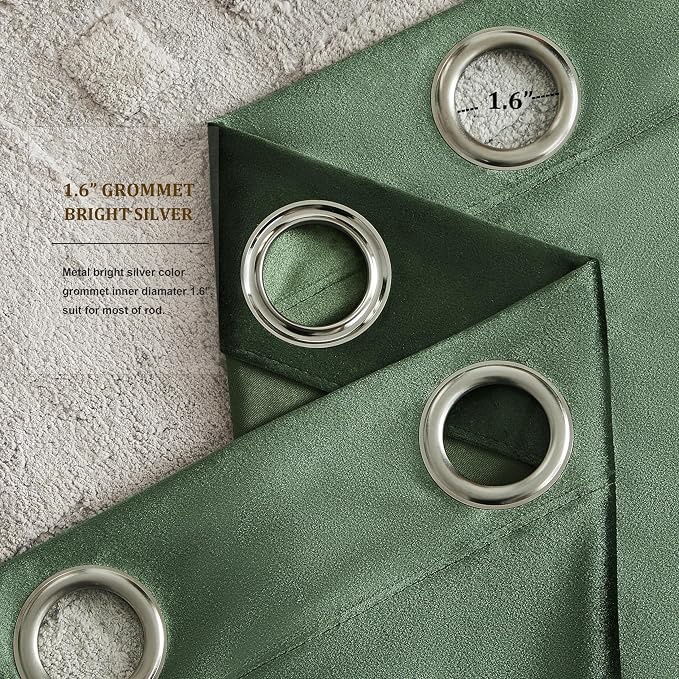BULBUL Velvet Oilve Green Blackout Curtains 102 inch Long - Image 3