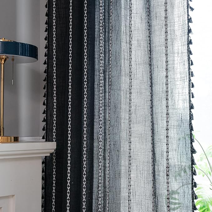 Sutuo Home Black Boho Curtains, Bohemian 1 Panel 108 inches Long - Image 5