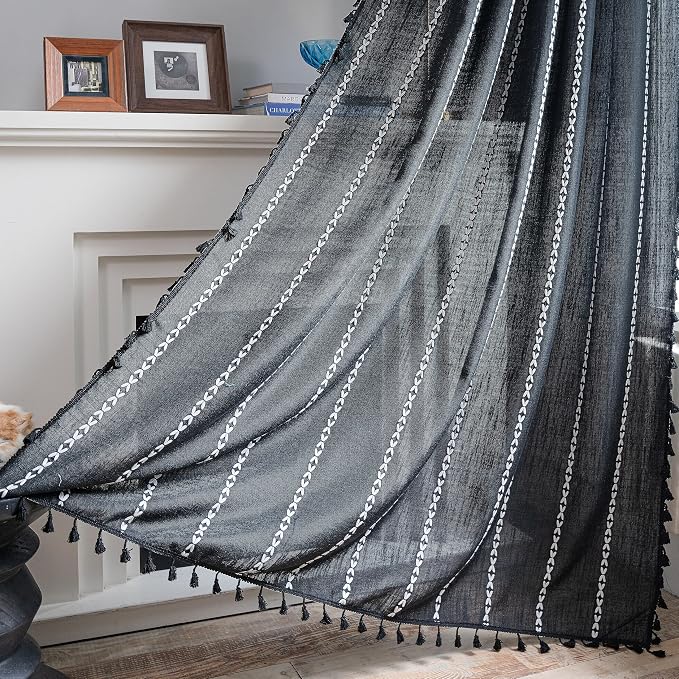 Sutuo Home Black Boho Curtains, Bohemian 1 Panel 108 inches Long by SutuoHome