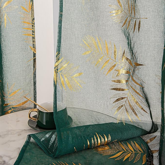 Sutuo Home Dark Green Sheer Curtains 63 Inch Length 2 Panels Set, Privacy - Image 3