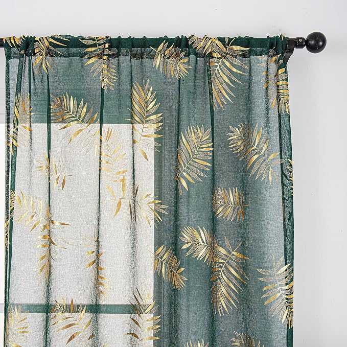 Sutuo Home Dark Green Sheer Curtains 63 Inch Length 2 Panels Set, Privacy - Image 2